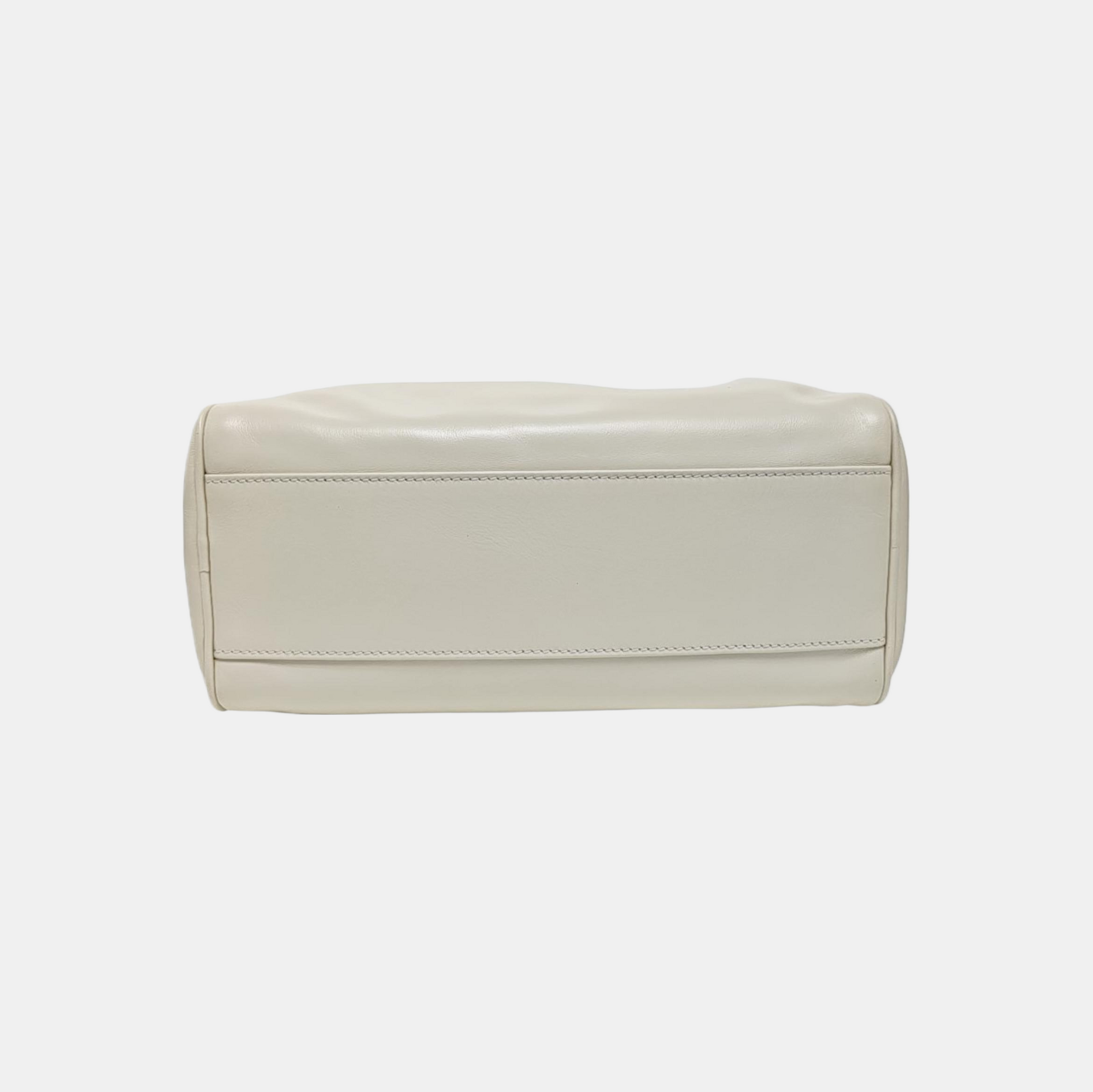 Leather Top Handle Bag White
