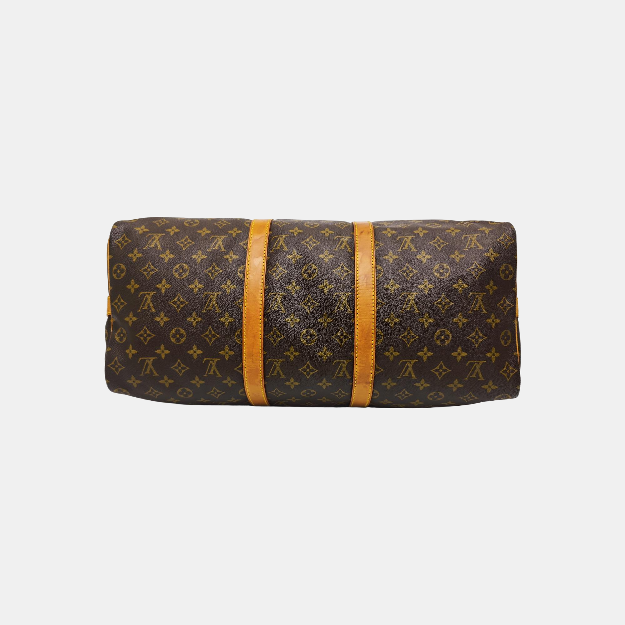 KEEPALL 50 Monogram Coated Canvas Brown