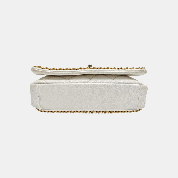 Quilted Grained Calfskin Shoulder Bag Large White