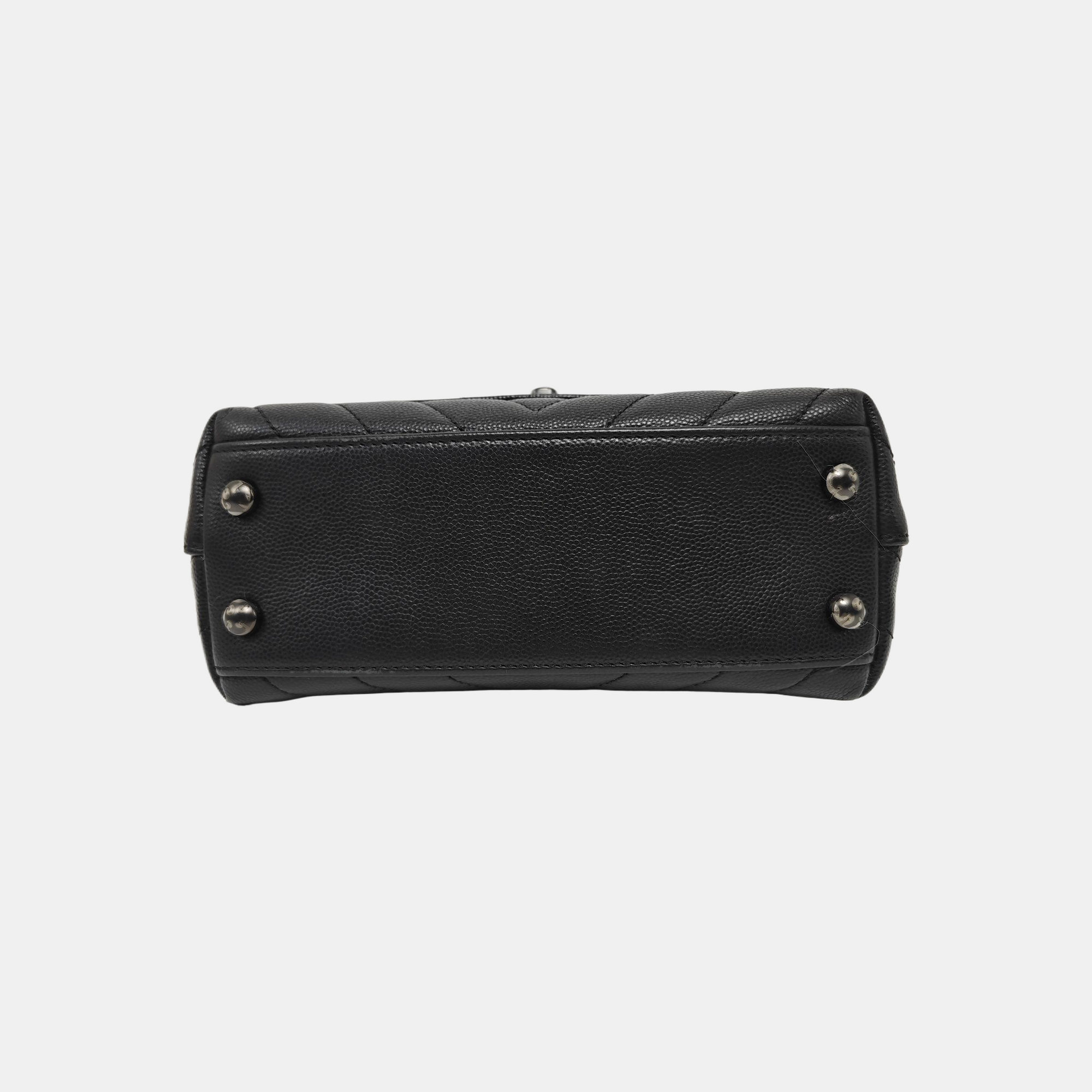 COCO HANDLE Mini Chevron Grained Calfskin Black