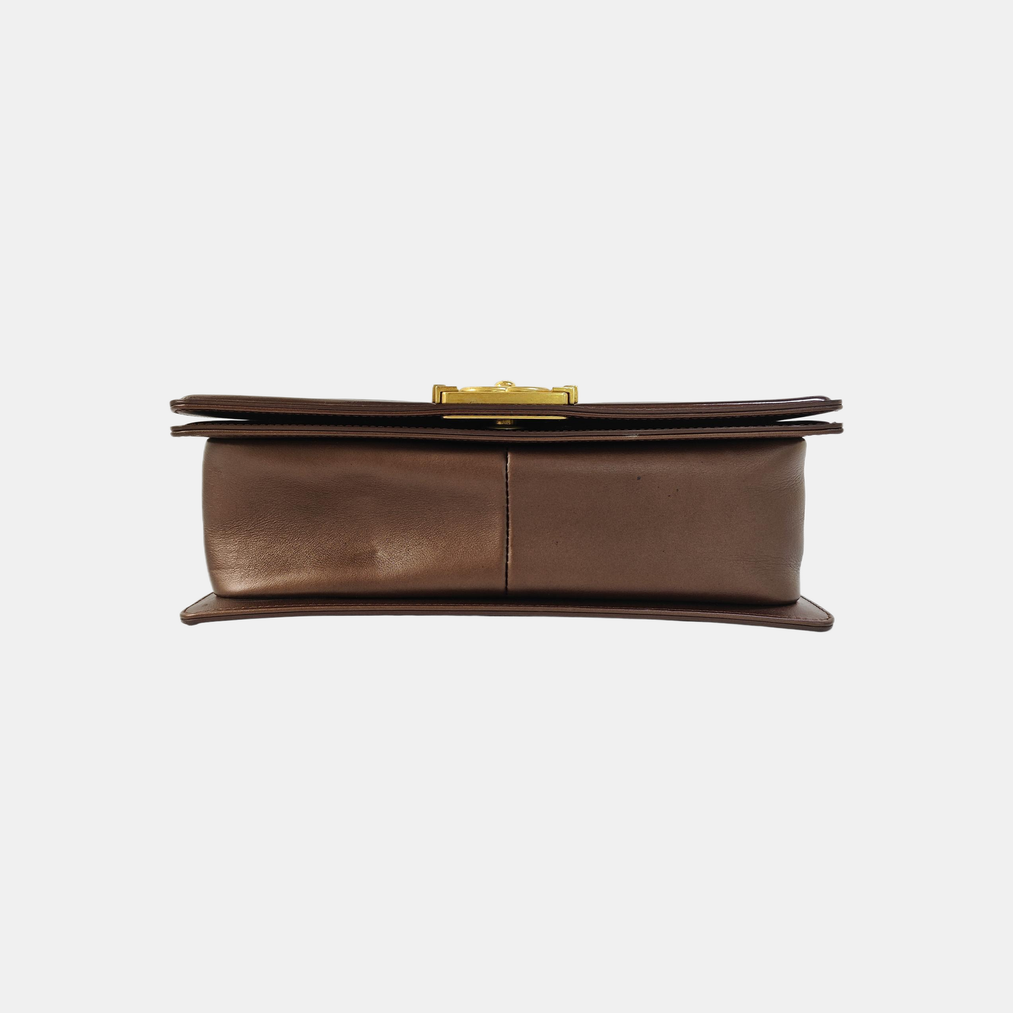BOY CHANEL Medium Quilted Patent Leather Brown