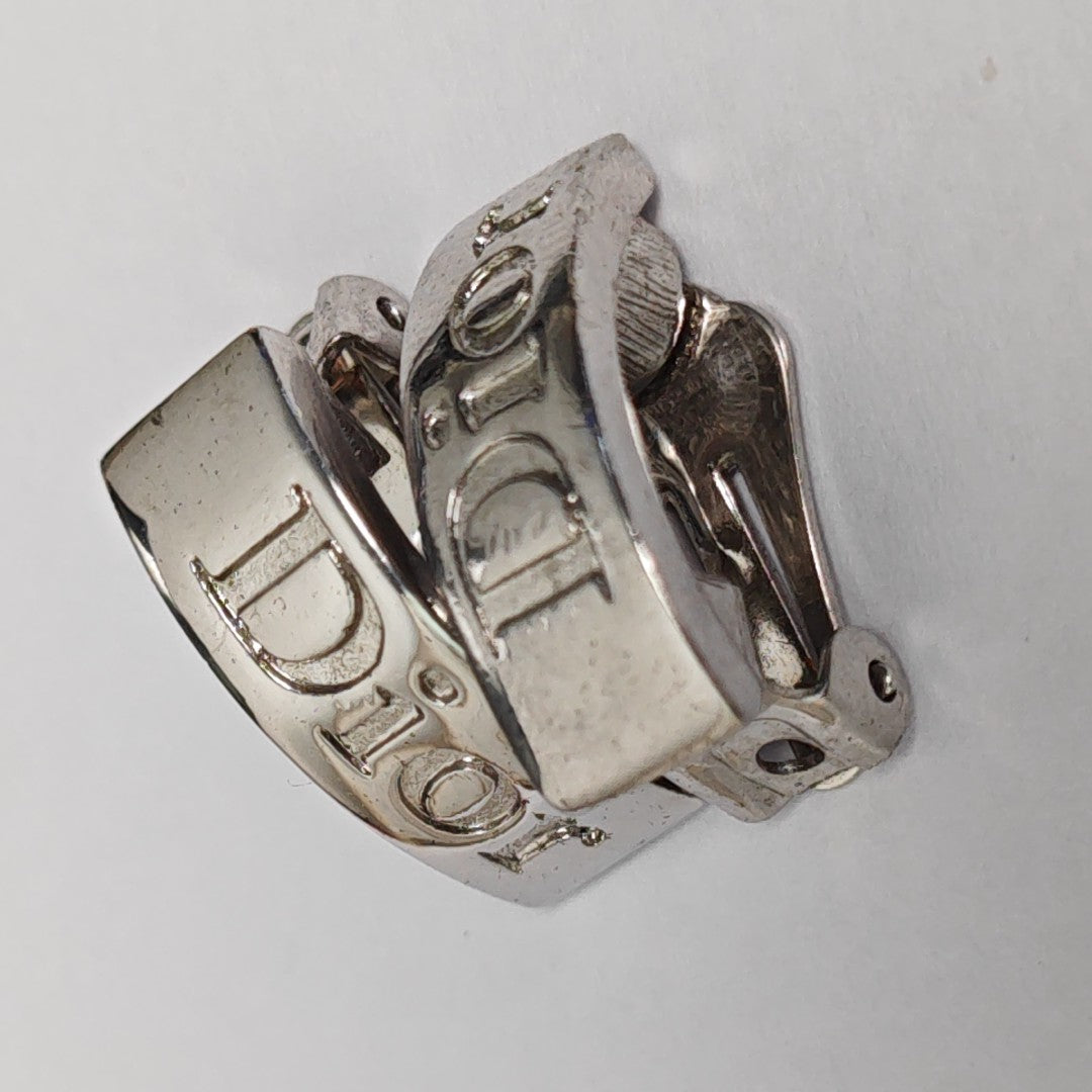 Dog Tag Metal Silver Clip On Earrings
