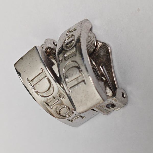 Dog Tag Metal Silver Clip On Earrings