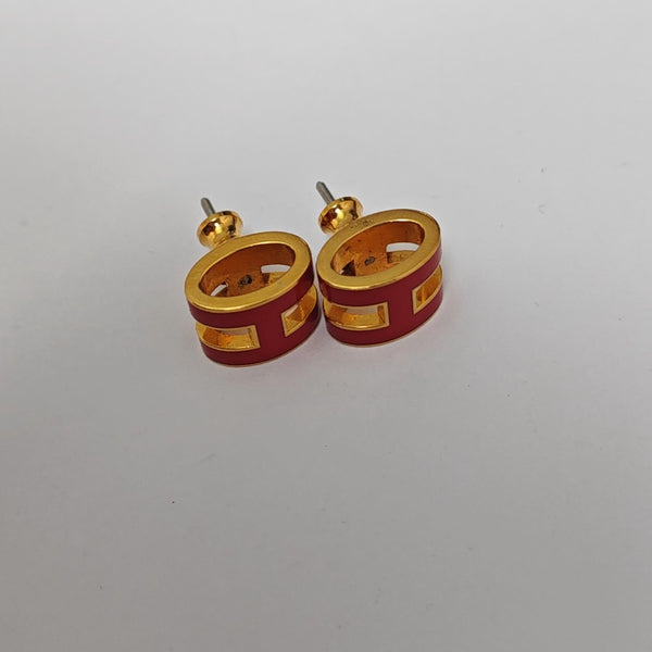 Pop H Metal Red Stud Earrings