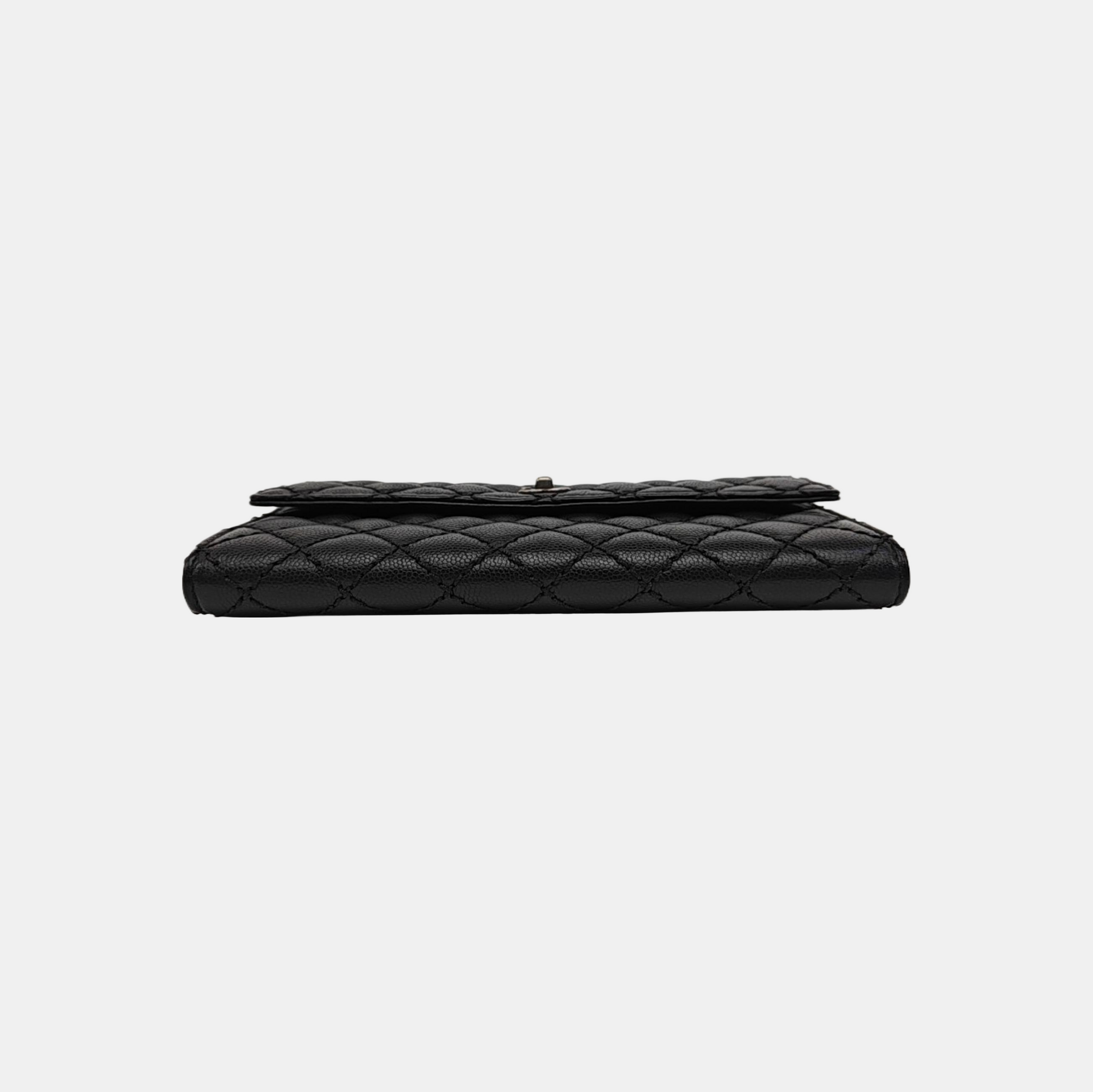 Quilted Grained Calfskin Wallet Black
