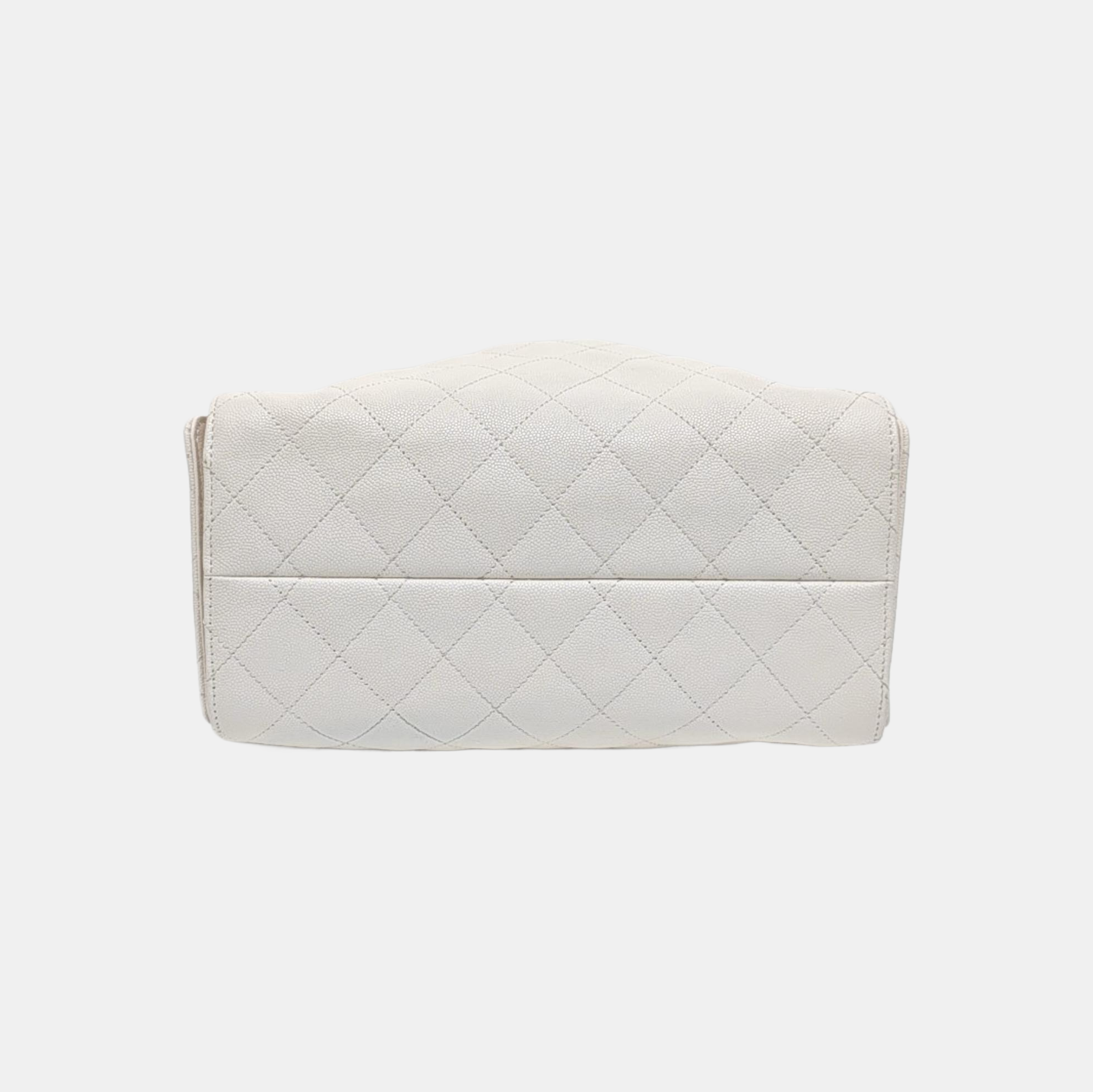 CHANEL 25 Small Quilted Grained Calfskin White