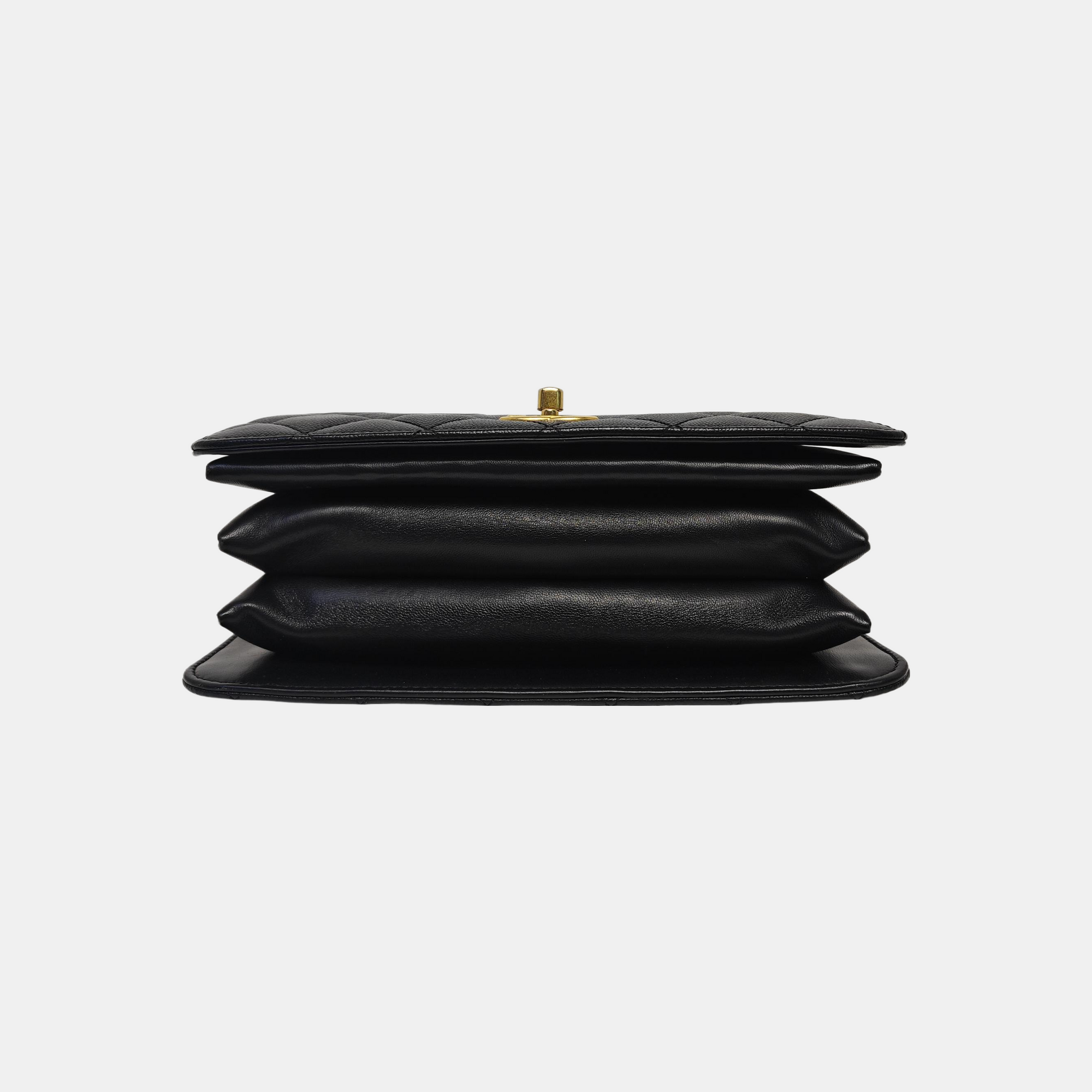 Quilted Grained Calfskin Shoulder Bag Black