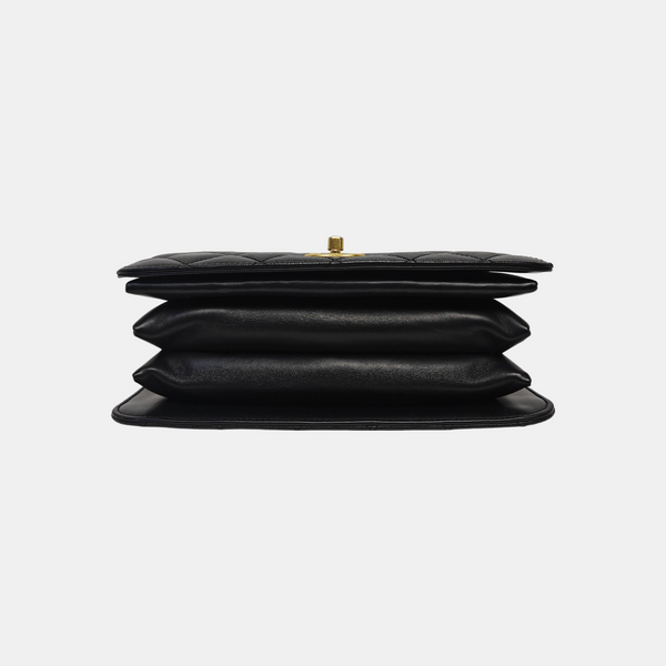 Quilted Grained Calfskin Shoulder Bag Black