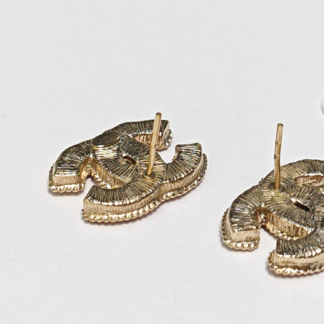 CC Logo Metal Gold Stud Earrings