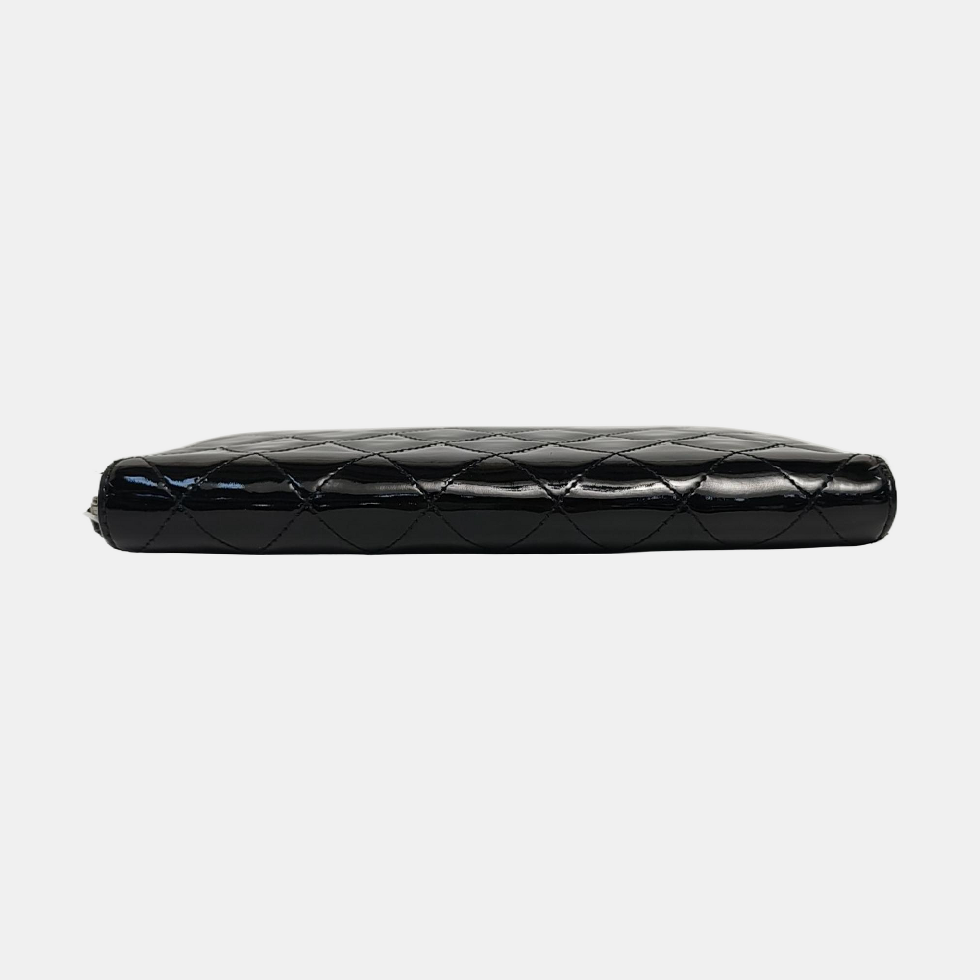 Quilted Patent Calfskin Wallet Black