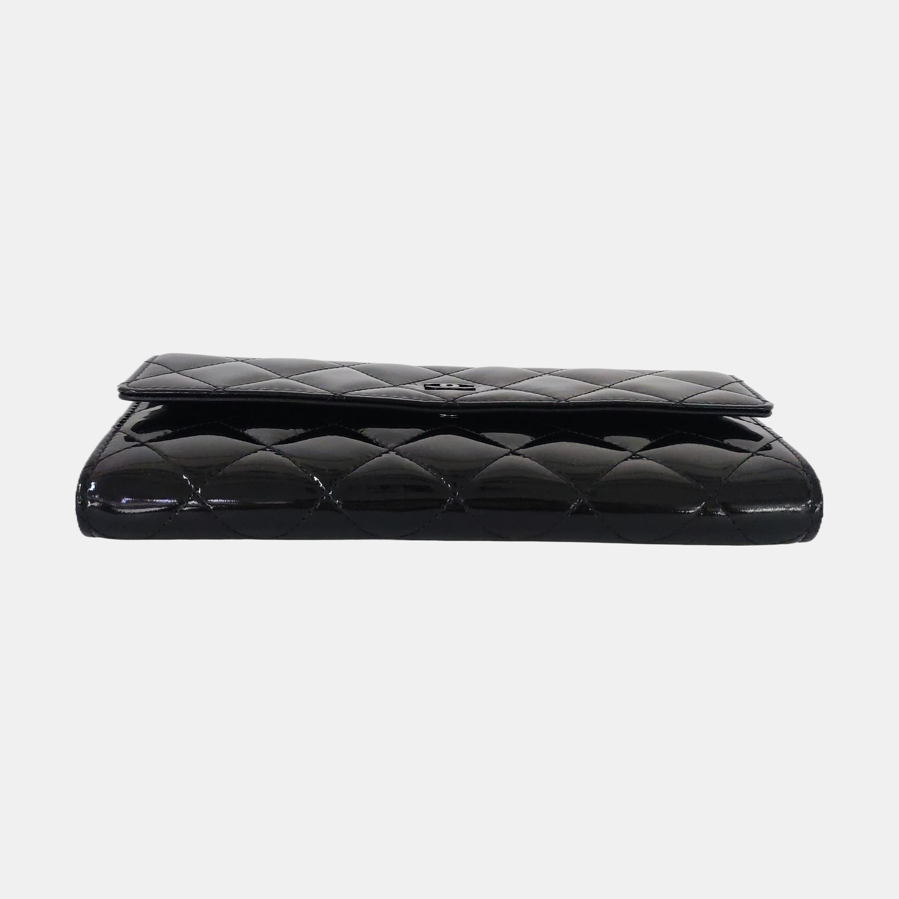 Quilted Patent Leather Wallet Black