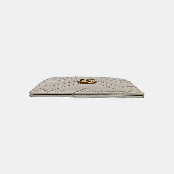 GG Marmont Mini Quilted Calfskin Gray Card Holder