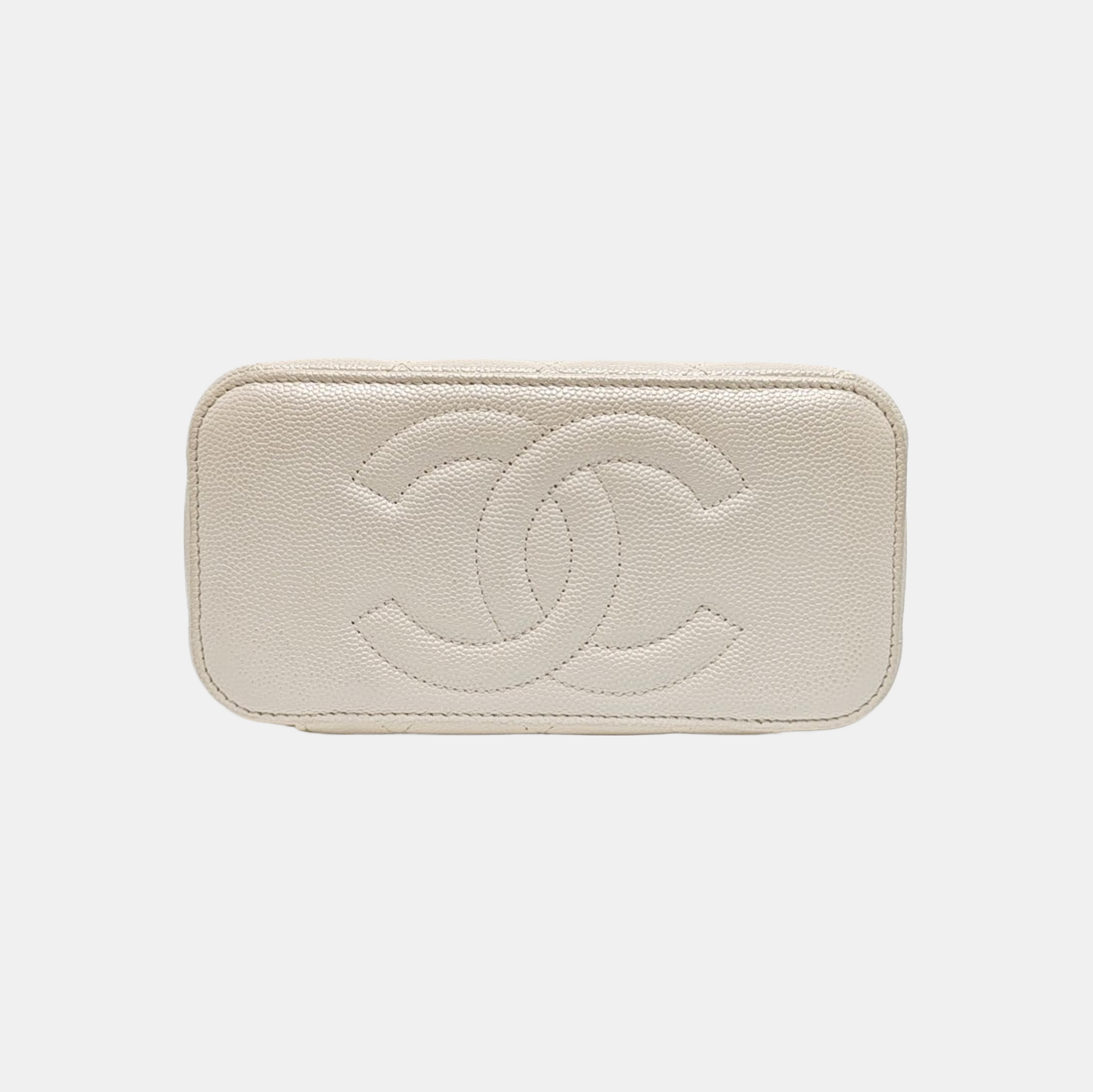 VANITY CASE Small Quilted Grained Calfskin White