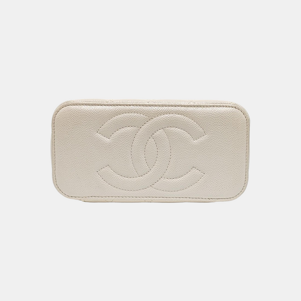 VANITY CASE Small Quilted Grained Calfskin White