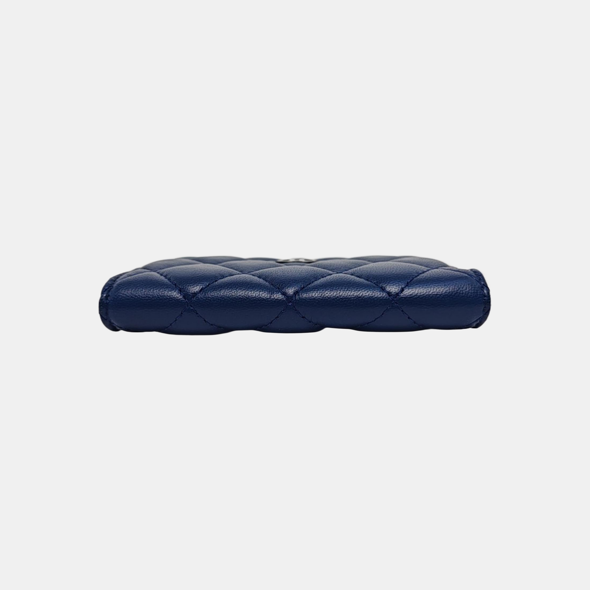 Quilted Lambskin Card Holder Blue