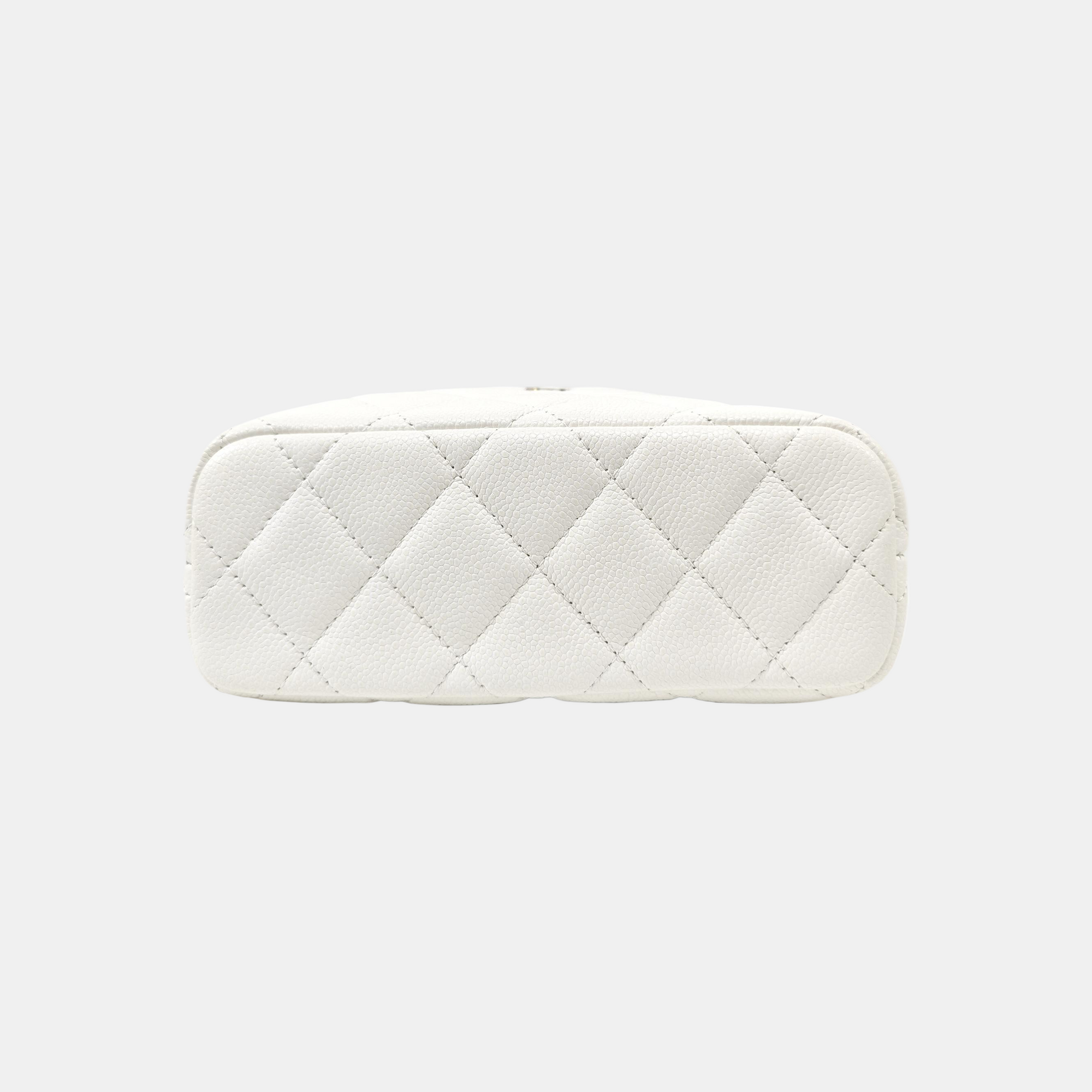 Quilted Grained Calfskin Shoulder Bag White