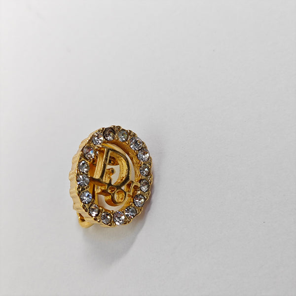 Dior Oblique Synthetic Crystal Gold Clip On Earrings