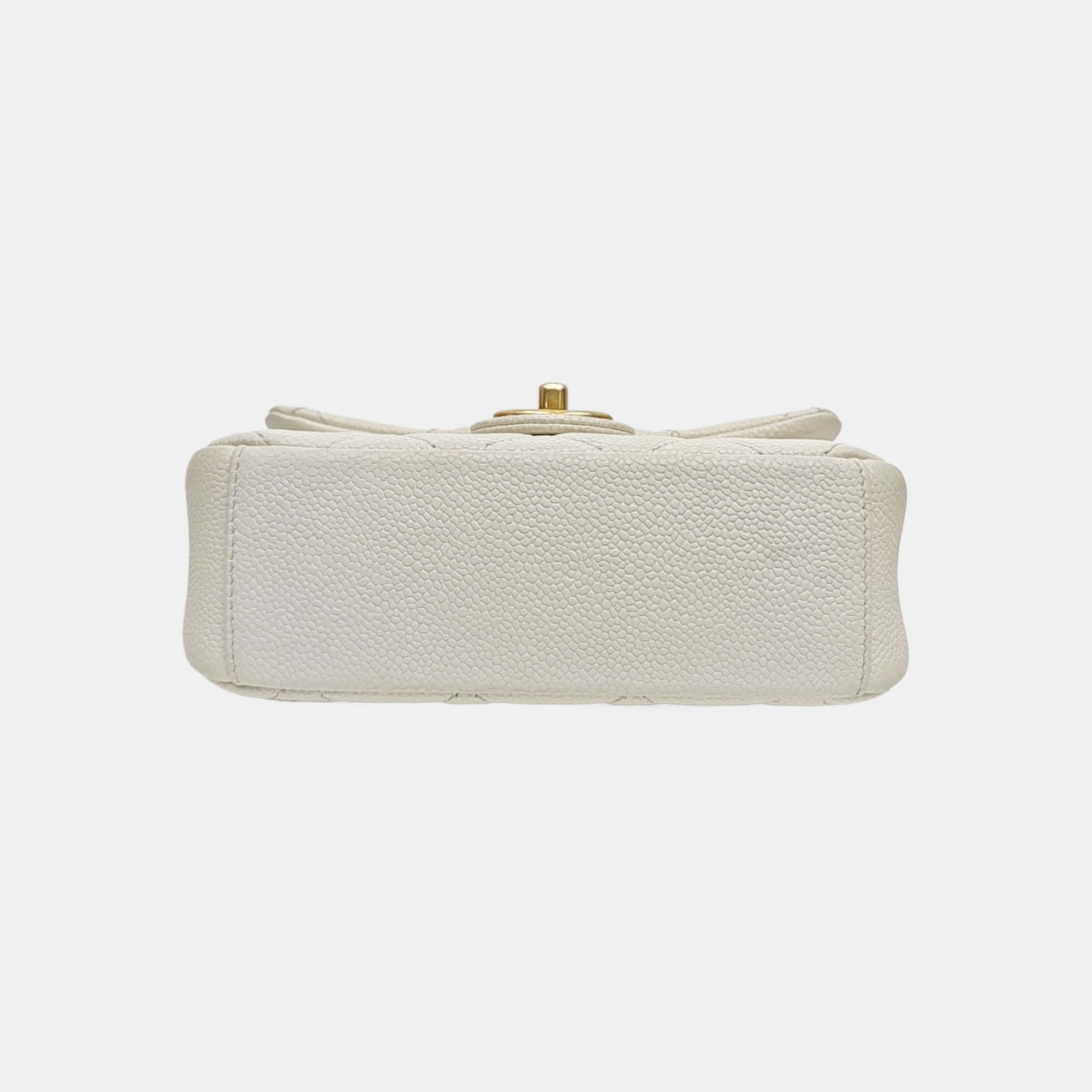 Quilted Grained Calfskin Shoulder Bag Mini White