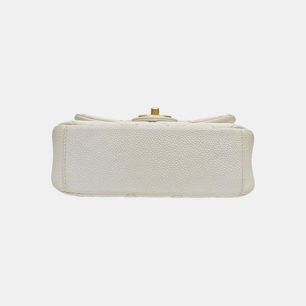 Quilted Grained Calfskin Shoulder Bag Mini White