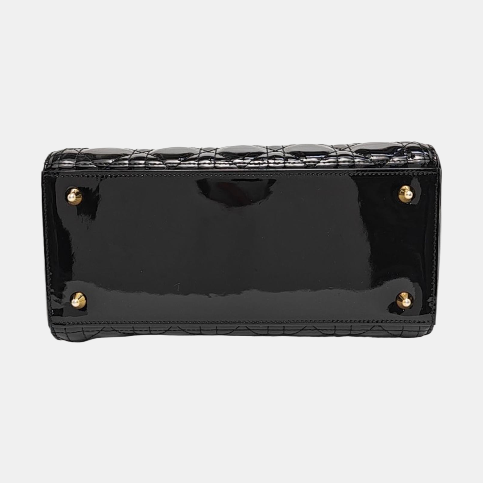 Lady Dior Medium Cannage Patent Leather Black