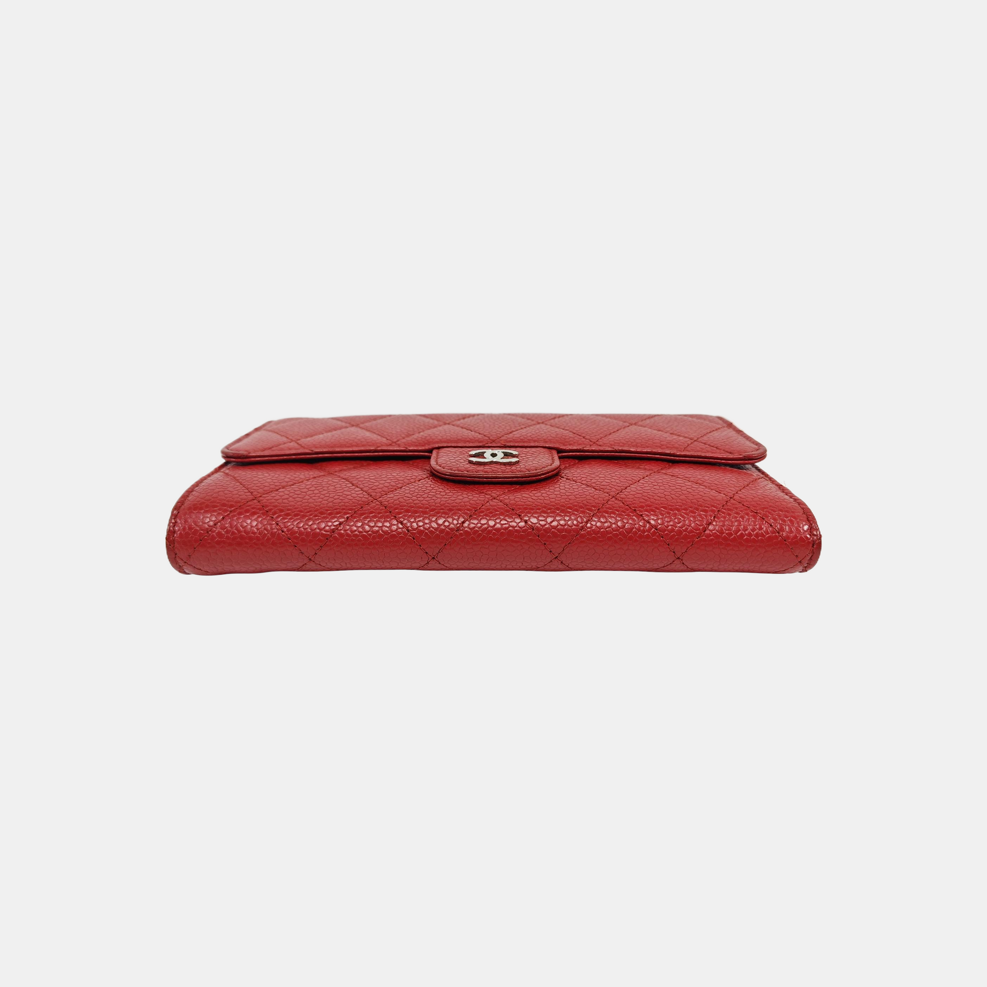 CLASSIC FLAP Mini Quilted Grained Calfskin Red Wallet