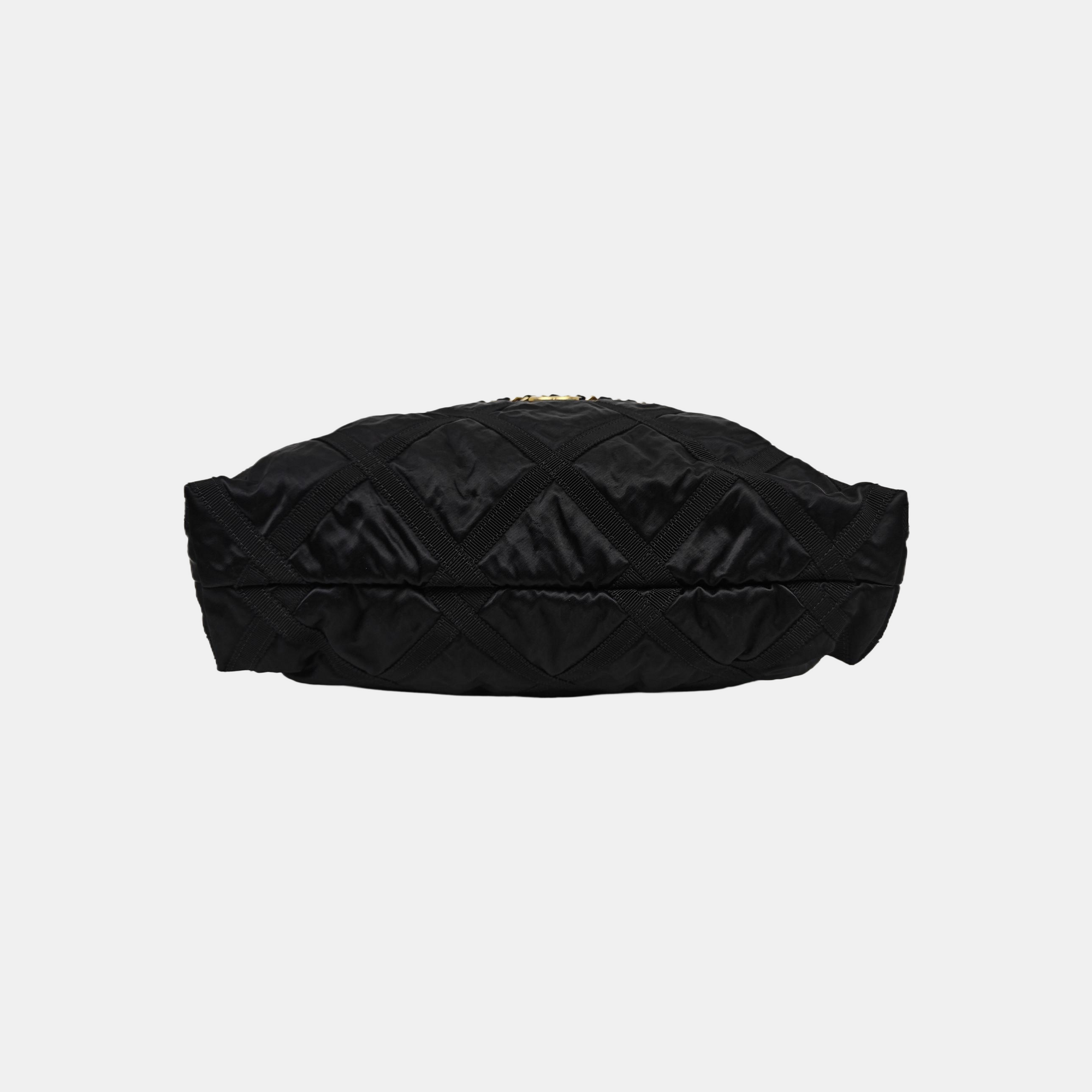 Quilted Fabric Top Handle Bag Black