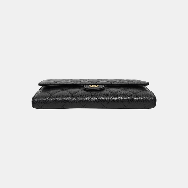 CLASSIC FLAP Mini Quilted Grained Calfskin Black Wallet