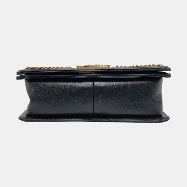 BOY CHANEL Medium Quilted Grained Calfskin Black