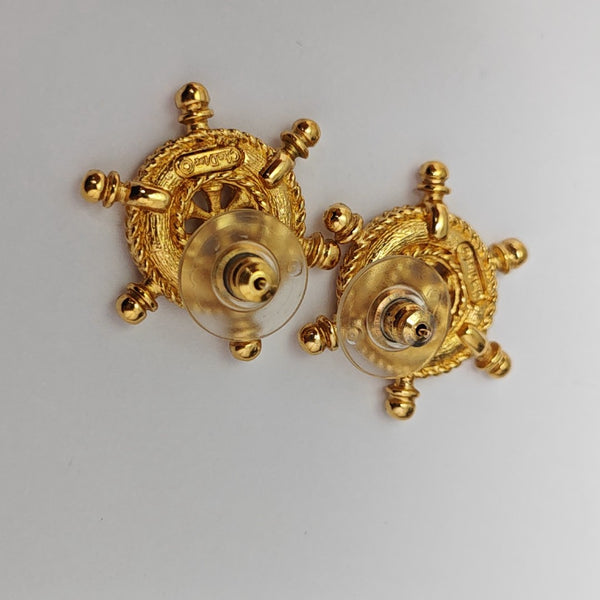 Twist Round Metal Gold Stud Earrings