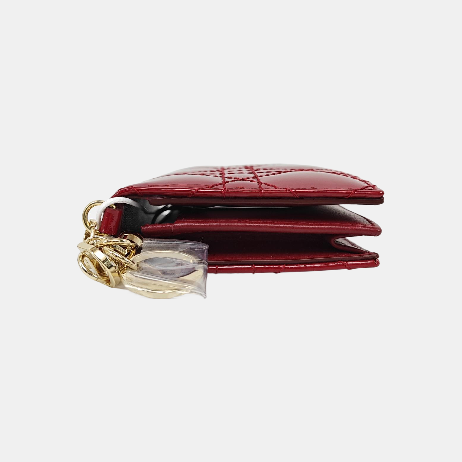 Lady Dior Cannage Patent Leather Red Card Holder