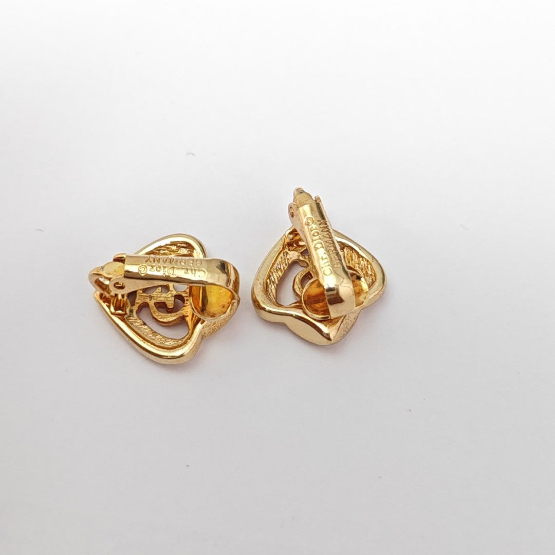 Twist Round Metal Gold Clip On Earrings
