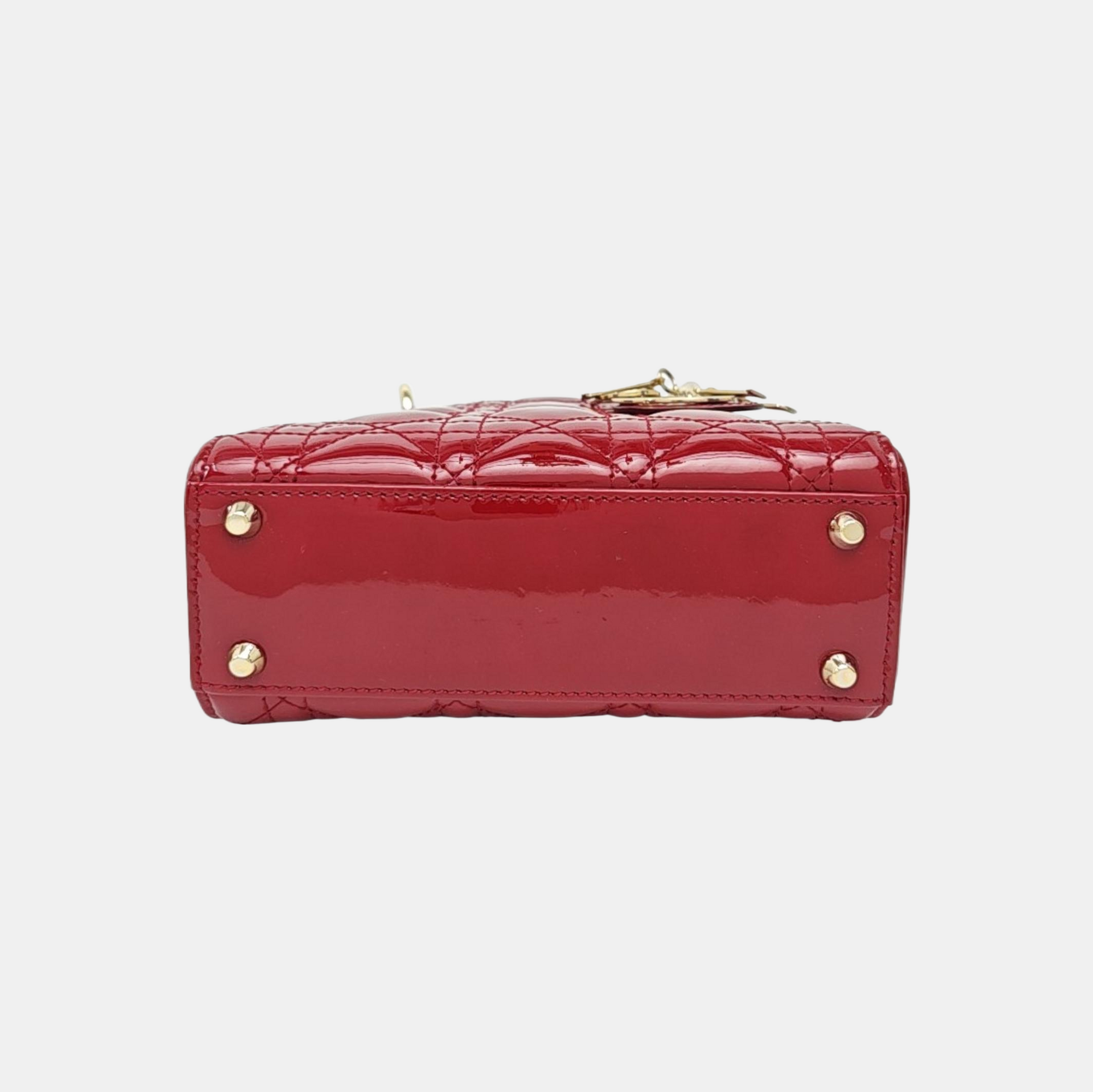 Lady Dior Mini Cannage Patent Leather Red