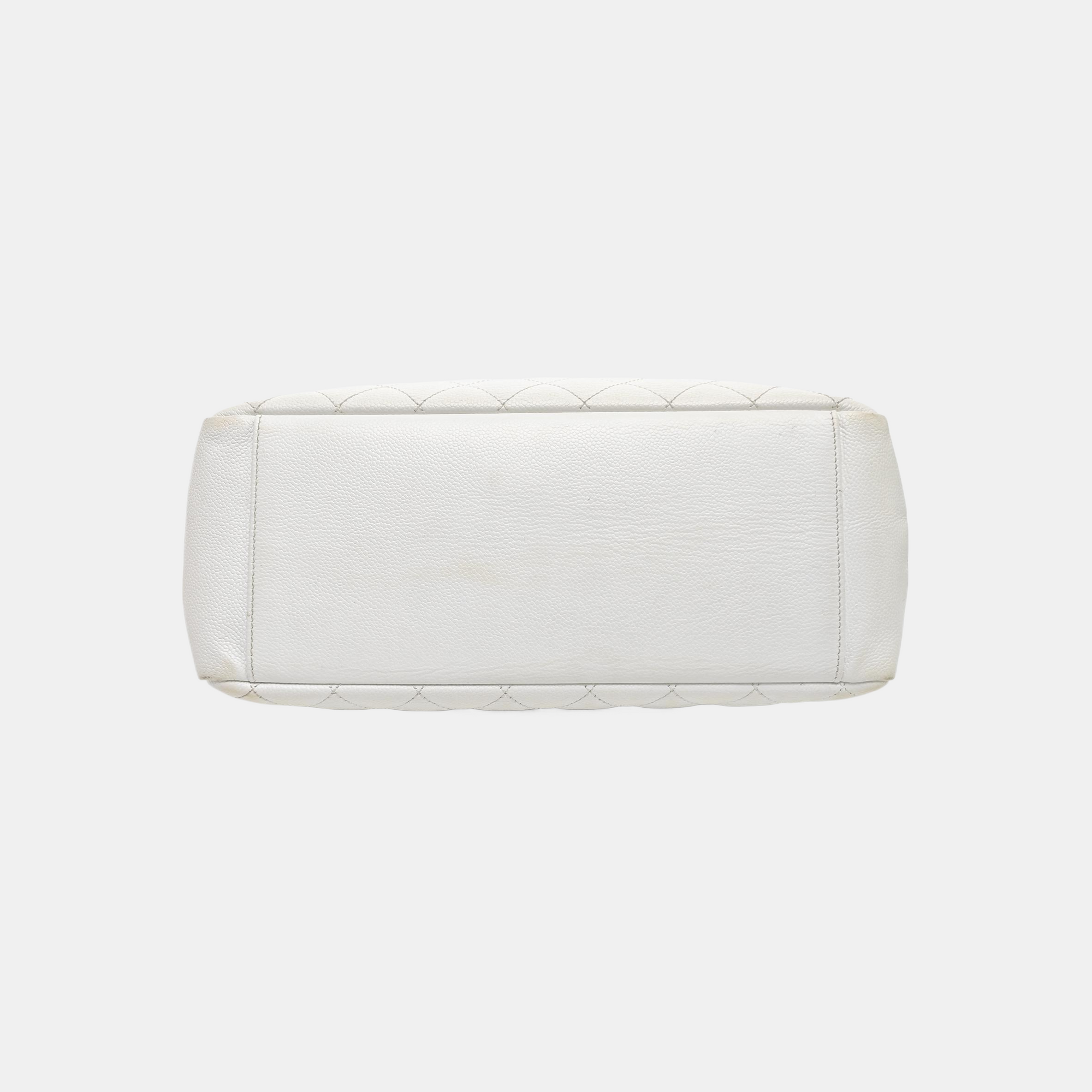 CHANEL GST Large Quilted Grained Calfskin White
