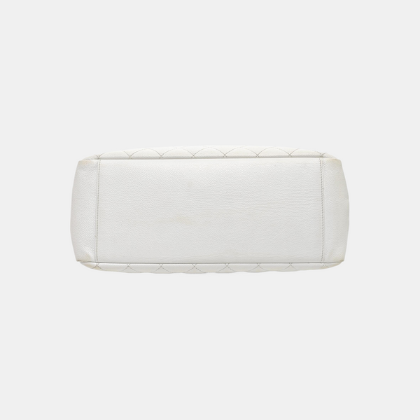 CHANEL GST Large Quilted Grained Calfskin White