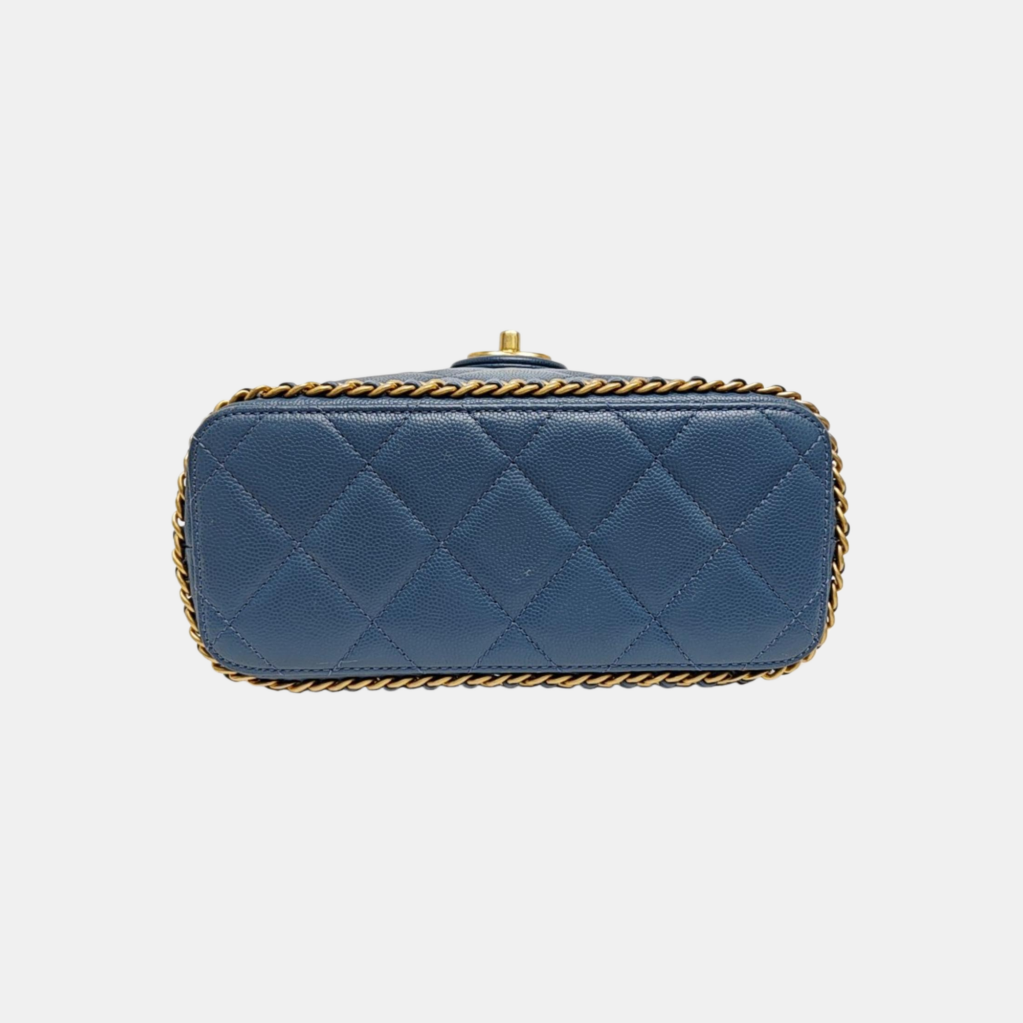 Quilted Grained Calfskin Backpack Blue