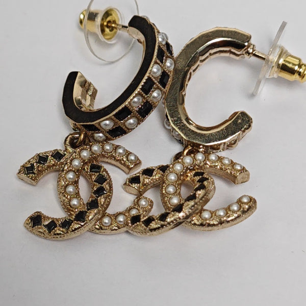 CC Logo Metal Gold Stud Earrings