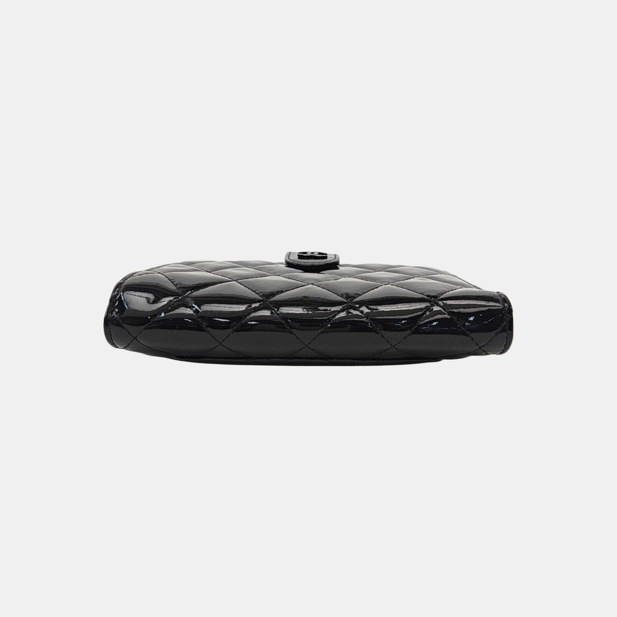 Quilted Patent Leather Wallet Black