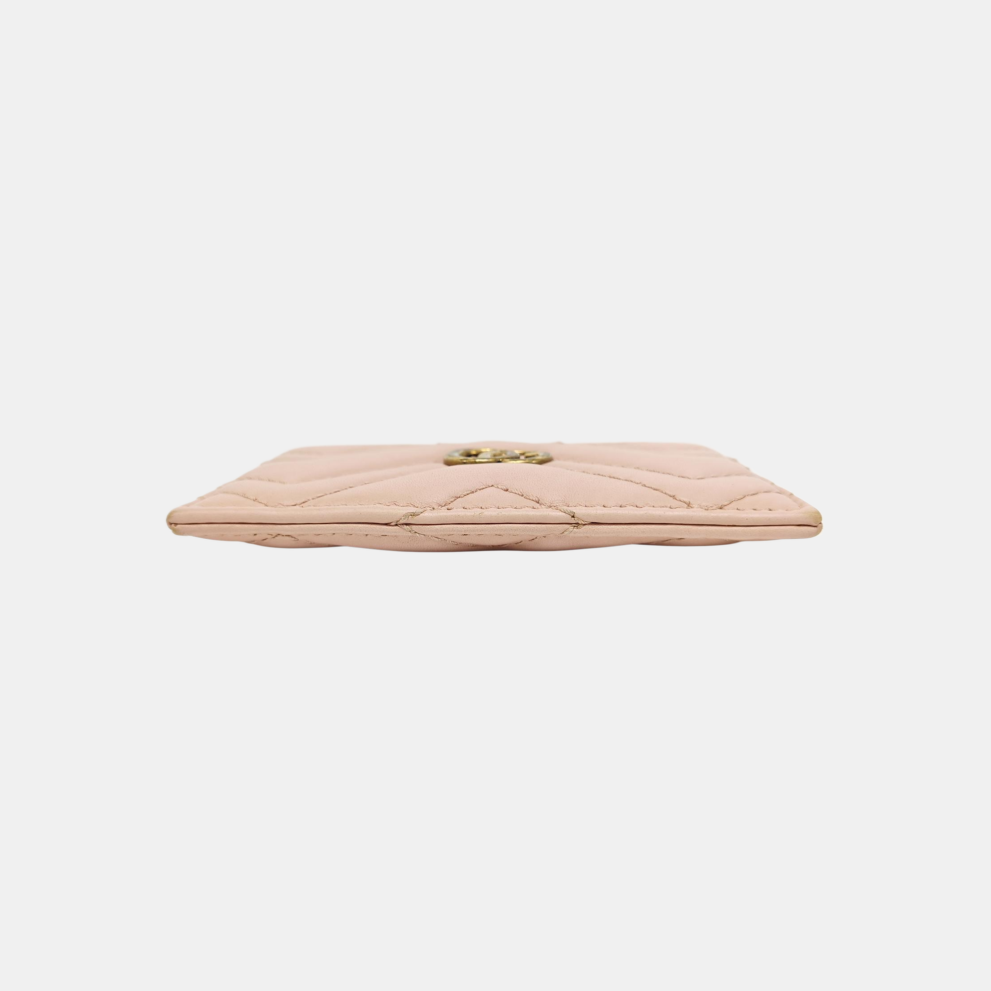 GG Marmont Mini Quilted Leather Pink Card Holder