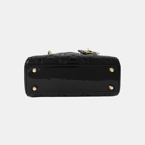 Lady Dior Mini Cannage Patent Leather Black