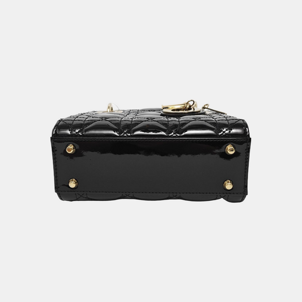 Lady Dior Mini Cannage Patent Leather Black