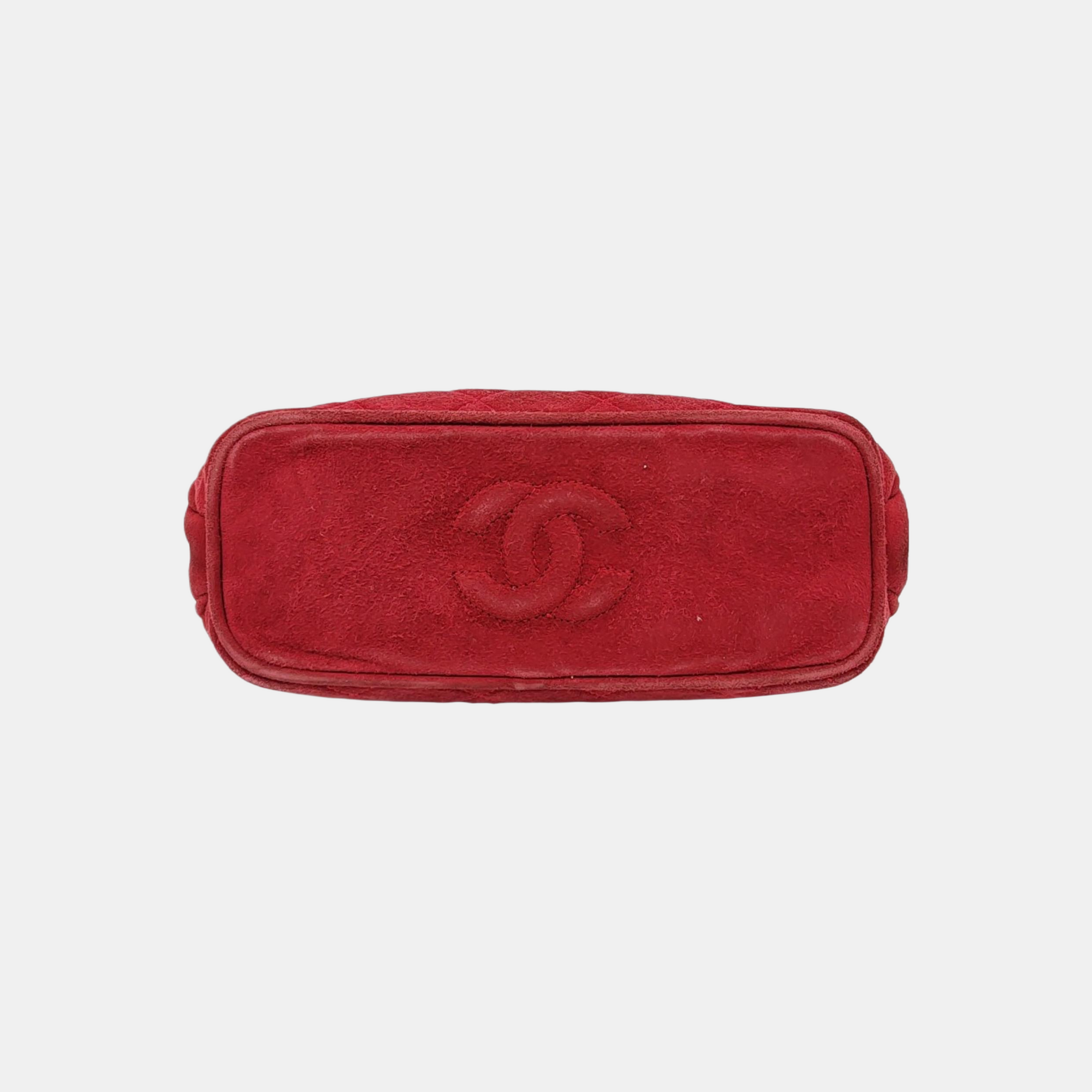 Quilted Suede Top Handle Bag Red