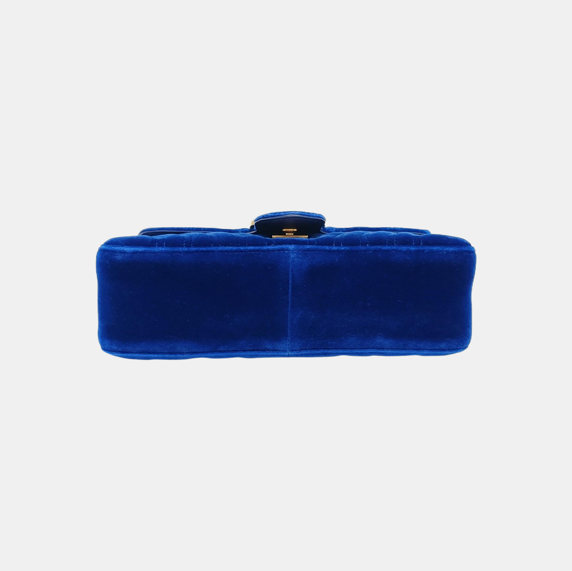 GG Marmont Medium Quilted Velvet Blue