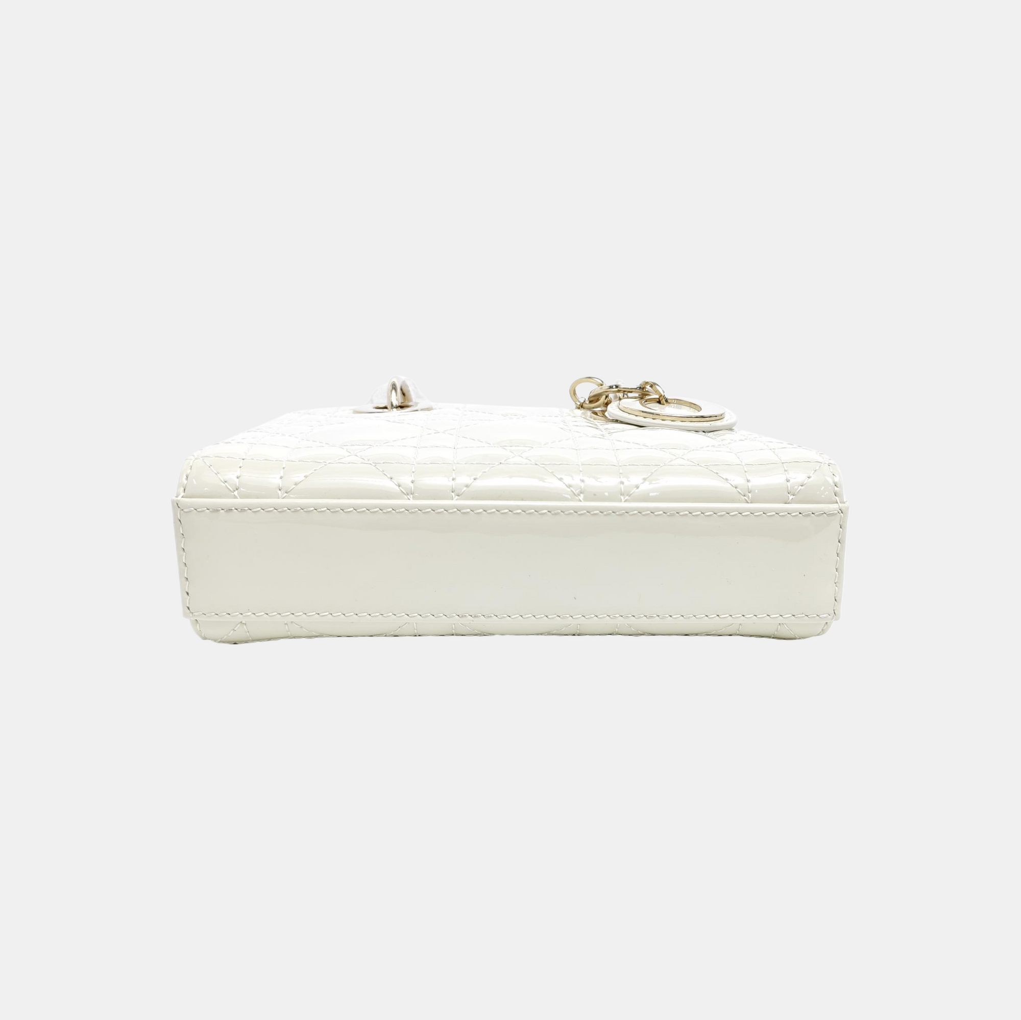 Lady D-Joy Super Mini Cannage Patent Leather White