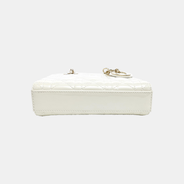 Lady D-Joy Super Mini Cannage Patent Leather White
