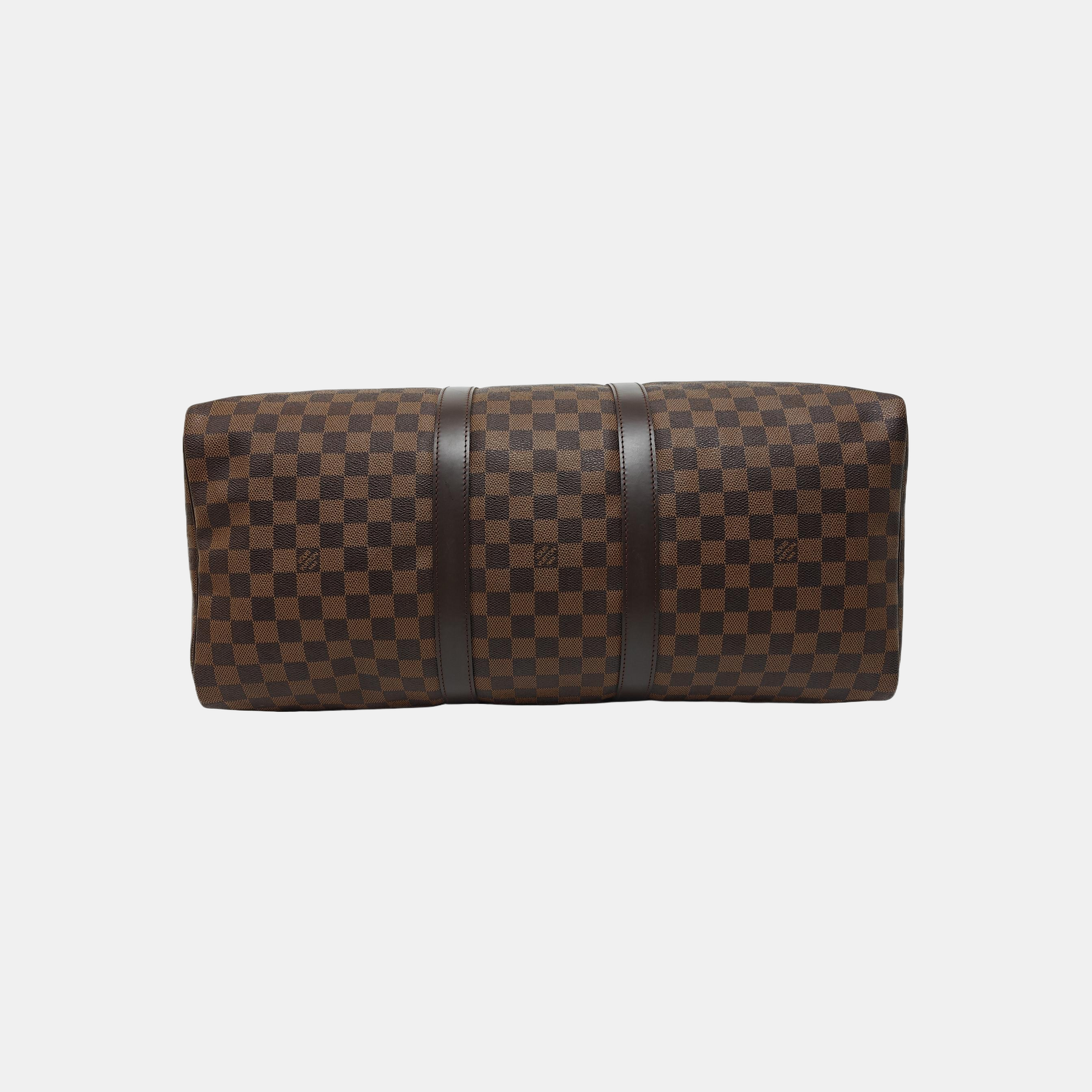 KEEPALL 50 Damier Ebene Coated Canvas Brown