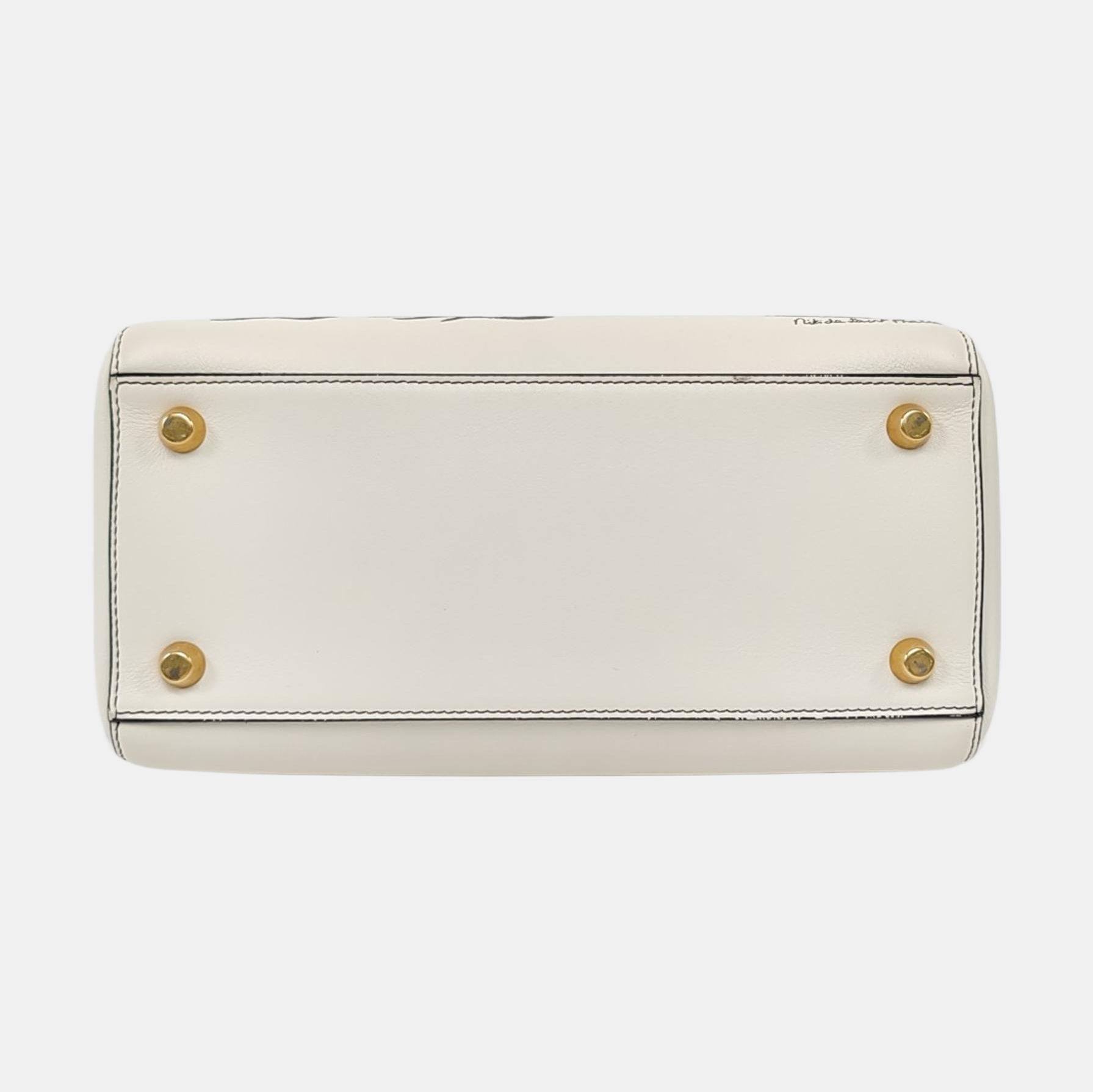 Authenticated pre-owned  Lady Dior Medium Leather White - Tote Bag at Looply