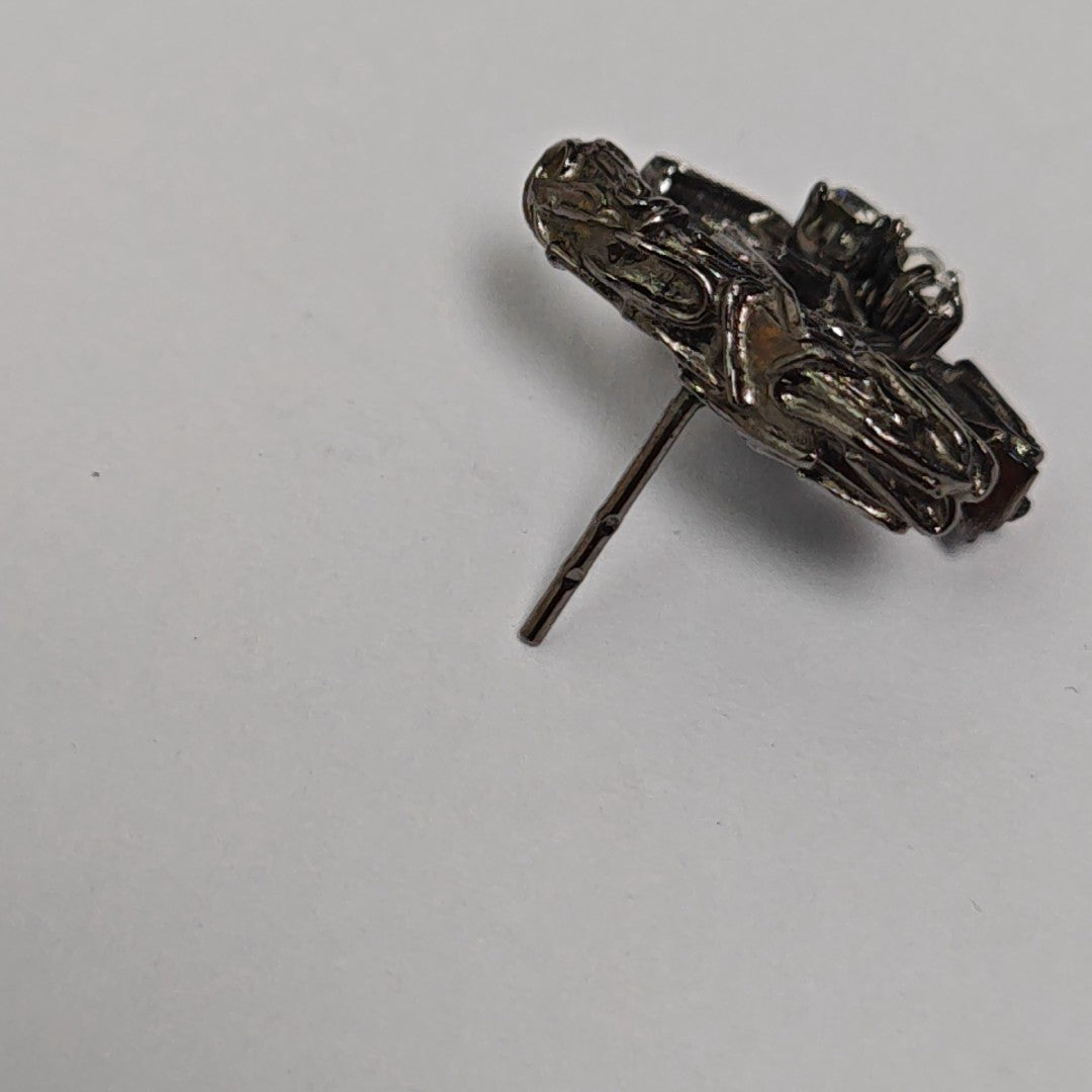 CC Logo Metal Gray Stud Earrings