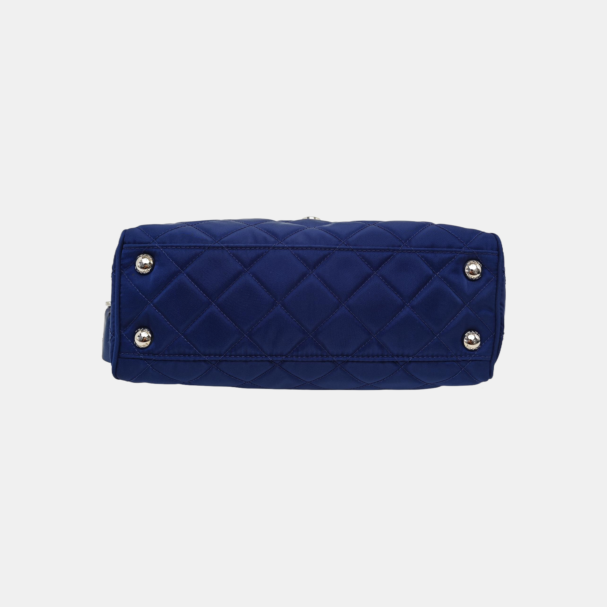 Quilted Nylon Shoulder Bag Blue