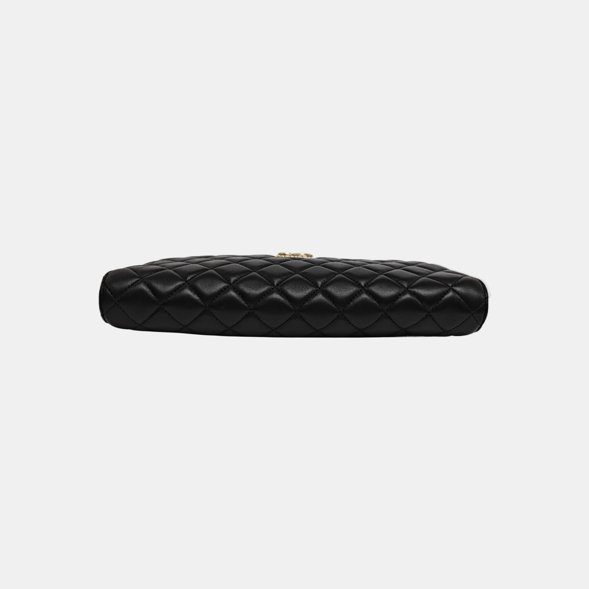 Quilted Lambskin Top Handle Bag Black