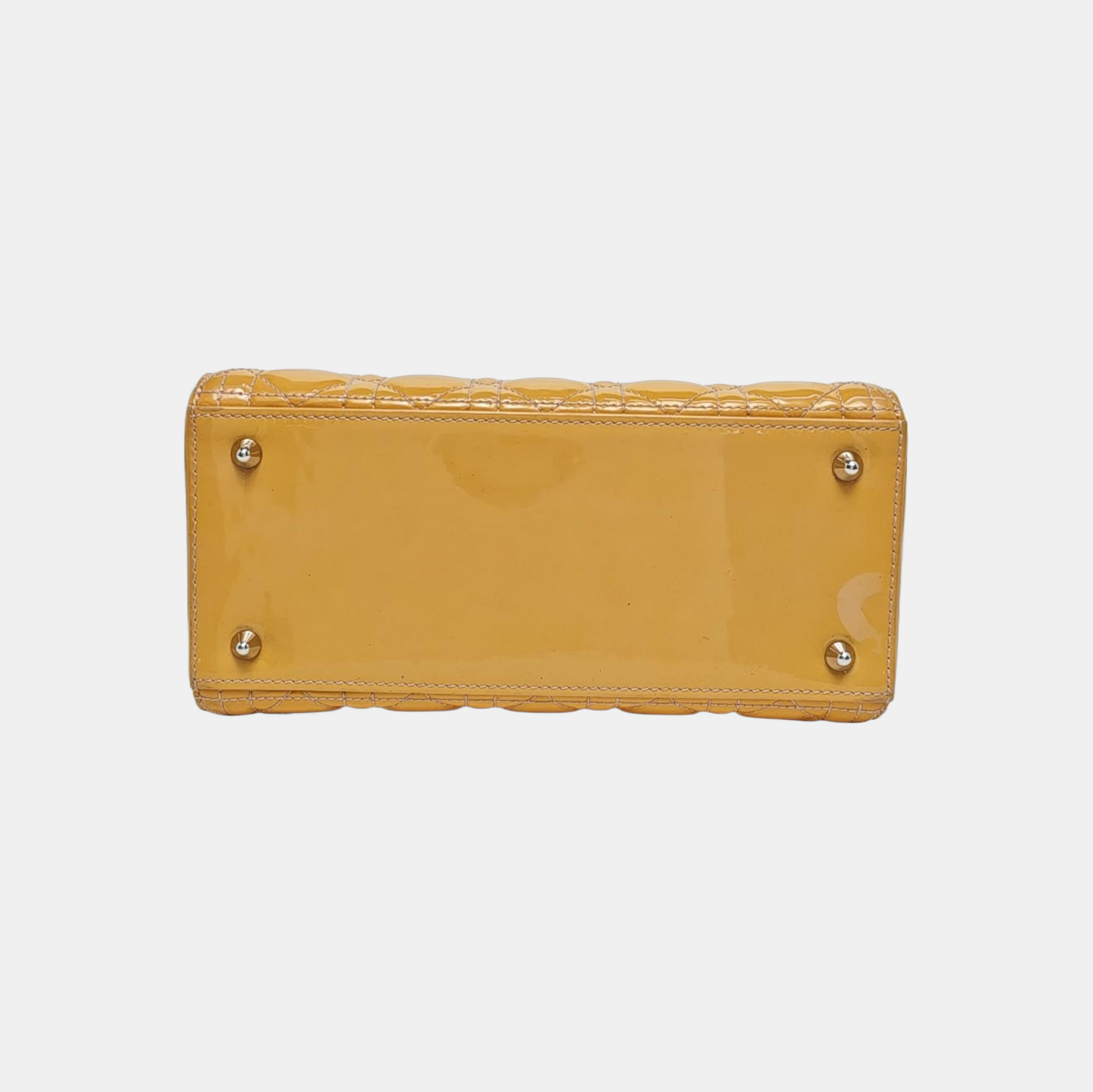Lady Dior Medium Cannage Patent Leather Yellow